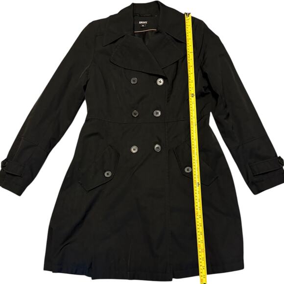 DKNY Women's Black Button Front Trench Coat Size Medium - Picture 6 of 6